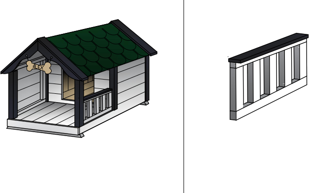 Schemat płotku ozdobnego w budzie z tarasem