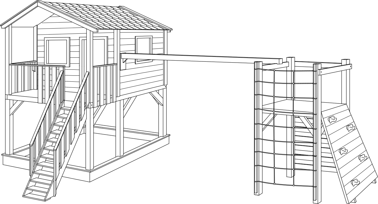 Schemat stelażu na huśtawki z wieżą 100 x 100cm